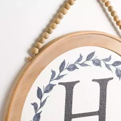 Blue Leaf Wreath Monogram H Wood Wall Plaque