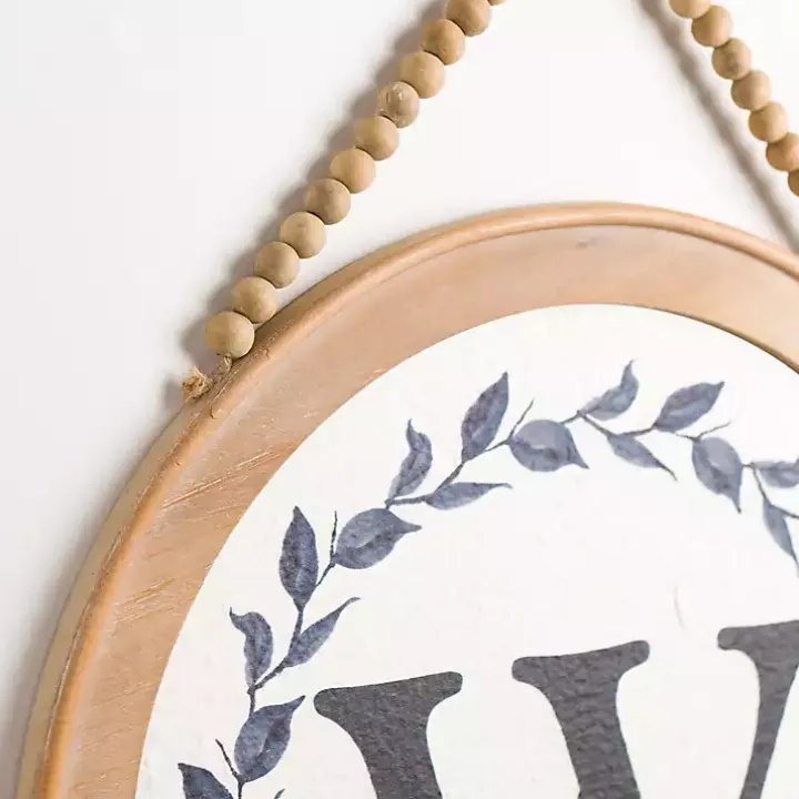 Blue Leaf Wreath Monogram W Wood Wall Plaque