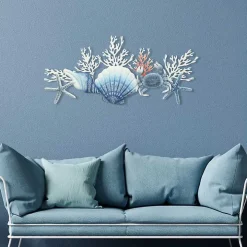 Blue Metal Coral and Shell Wall Plaque