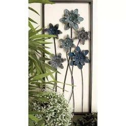 Blue Metal Floral Panel Wall Plaques, Set of 2