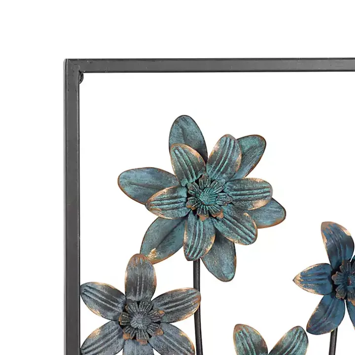 Blue Metal Floral Panel Wall Plaques, Set of 2