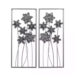 Blue Metal Floral Panel Wall Plaques, Set of 2