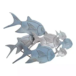 Blue Metal School of Fish Wall Plaque