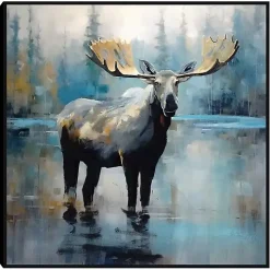 Blue Moody Moose Framed Canvas Art Print