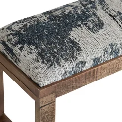 Blue Pattern Upholstered Wood Bench