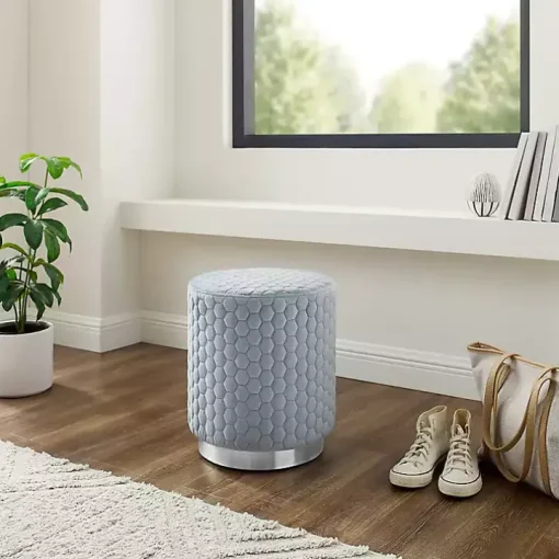 Blue Quilted Honeycomb Ottoman