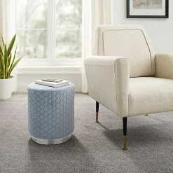 Blue Quilted Honeycomb Ottoman