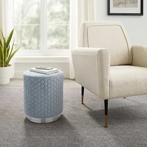 Blue Quilted Honeycomb Ottoman