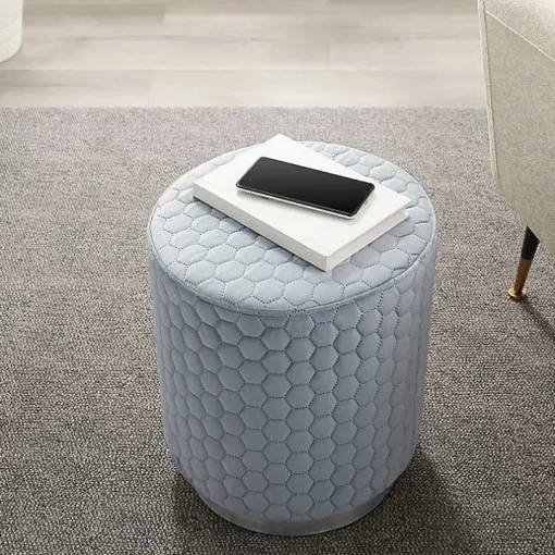 Blue Quilted Honeycomb Ottoman