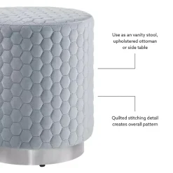 Blue Quilted Honeycomb Ottoman