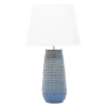 Blue Ribbed Stoneware Table Lamp