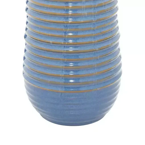 Blue Ribbed Stoneware Table Lamp