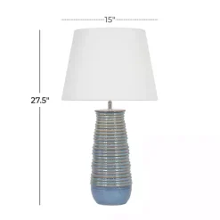 Blue Ribbed Stoneware Table Lamp