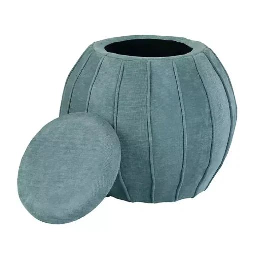 Blue Rounded Oval Storage Ottoman