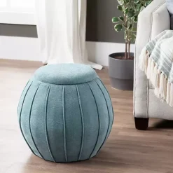 Blue Rounded Oval Storage Ottoman