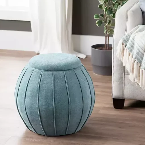 Blue Rounded Oval Storage Ottoman