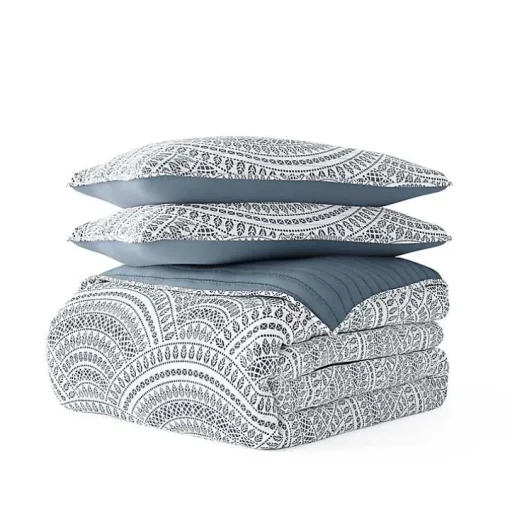 Blue Scalloped Reversible 3-pc. King Quilt Set