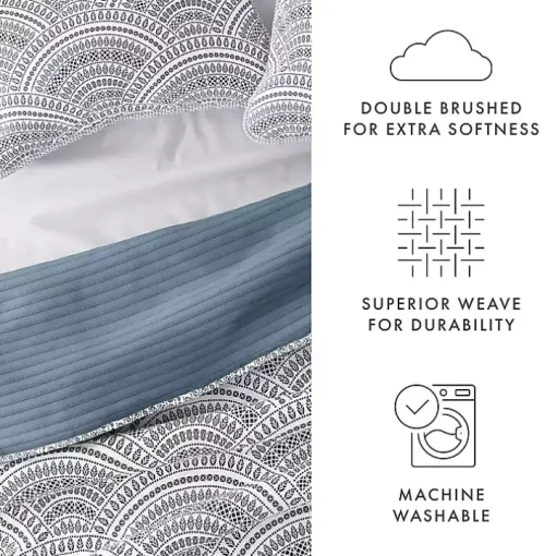 Blue Scalloped Reversible 3-pc. King Quilt Set