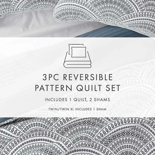 Blue Scalloped Reversible 2-pc. Twin Quilt Set