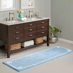 Blue Simple Trim Cotton Tufted Bath Mat, 72 in.