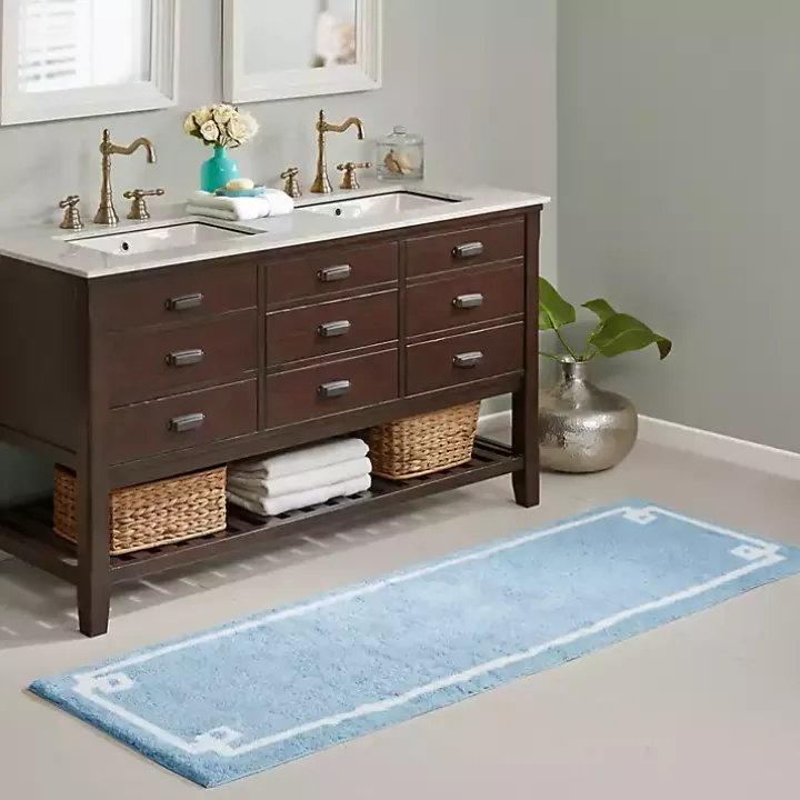 Blue Simple Trim Cotton Tufted Bath Mat, 72 in.