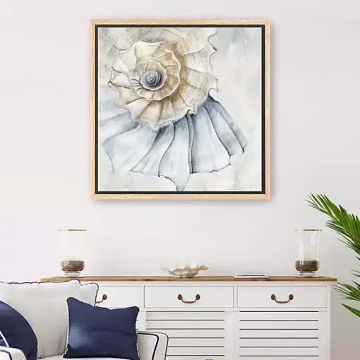 Blue Spiral Shell Framed Canvas Art Print