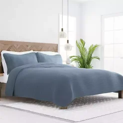 Blue Stitched Stripes 3-pc. King Quilt Set
