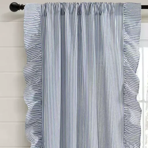 Blue Stripe Ruffled Curtain Panel Set, 84 in.