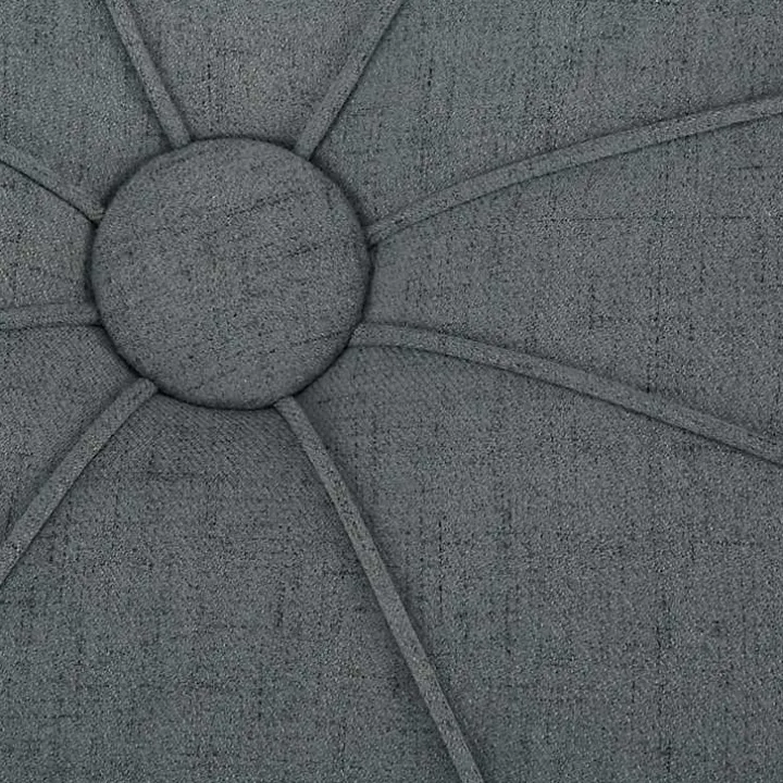 Blue Thick Welting Center Button Oval Ottoman