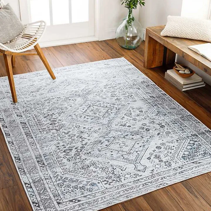 Blue Traditional Washable Area Rug, 5x7