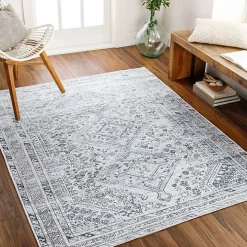 Blue Traditional Washable Area Rug, 6x9