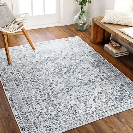 Blue Traditional Washable Area Rug, 7x10