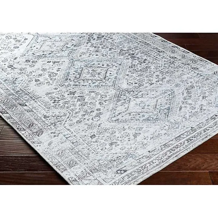 Blue Traditional Washable Area Rug, 5x7