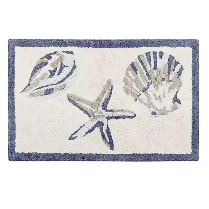 Blue Tufted Seashell Bath Mat