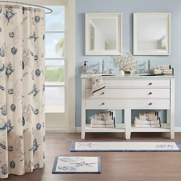 Blue Tufted Seashell Bath Mat