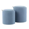 Blue Upholstered Ottomans with Tray Tops, Set of 2