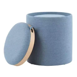 Blue Upholstered Ottomans with Tray Tops, Set of 2