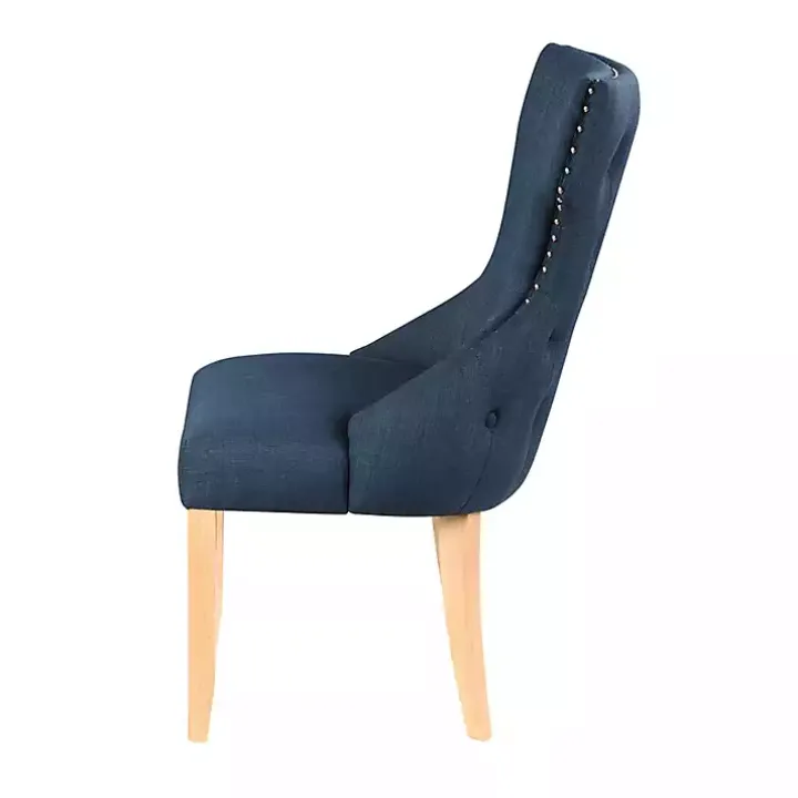 Blue Upholstered Wingback Dining Chairs, Set of 2