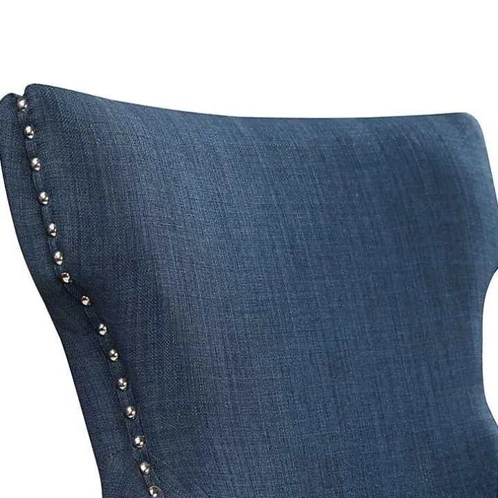 Blue Upholstered Wingback Dining Chairs, Set of 2