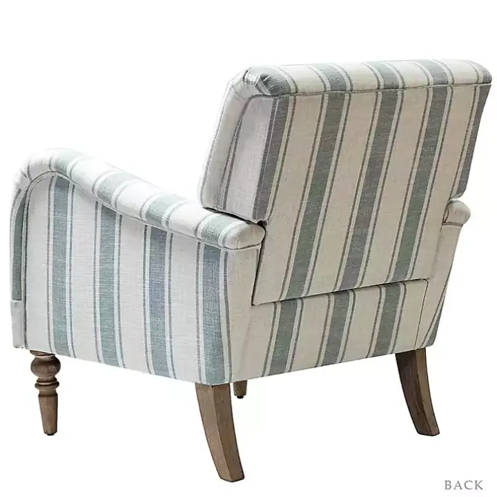 Blue White Carved Slope Stripe Accent Chair