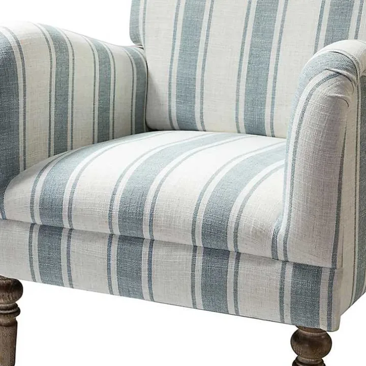 Blue White Carved Slope Stripe Accent Chair