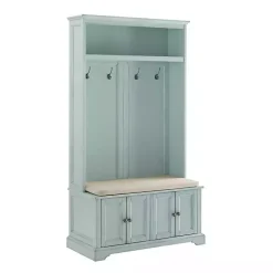 Blue Wood Hall Tree with Cushioned Bench