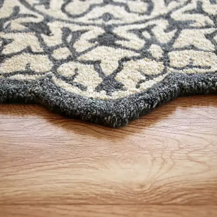 Blue Wool Mosaic Medallion Round Area Rug, 3 ft.