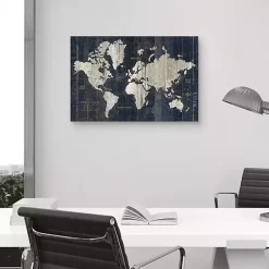 Blue World Map Canvas Art Print