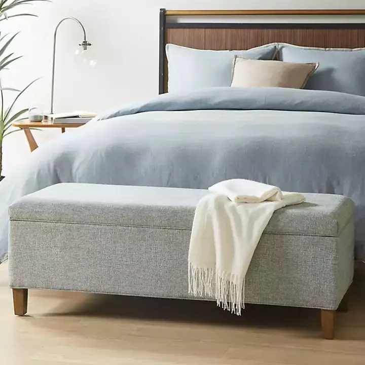 Blue-Gray Upholstered Soft-Close Storage Bench