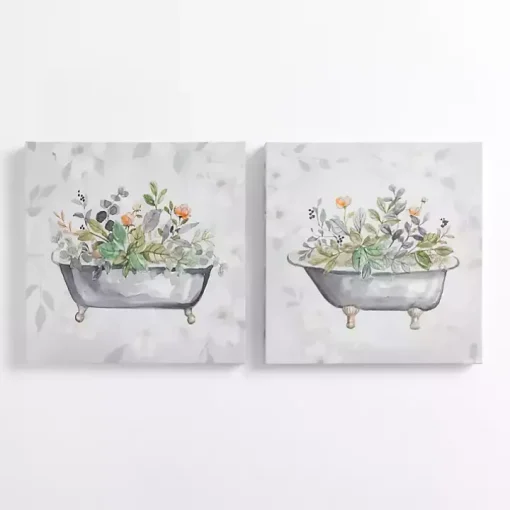 Botanical Bathtubs Canvas Art Prints, Set of 2
