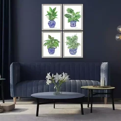Botanical Blues Framed Art Prints, Set of 4