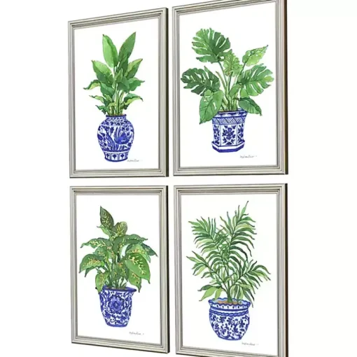 Botanical Blues Framed Art Prints, Set of 4