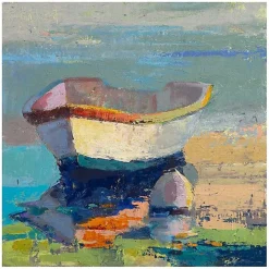 Bottle Green Boat Wrapped Canvas Art Print