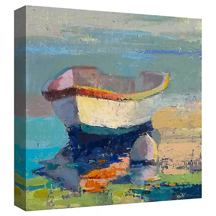 Bottle Green Boat Wrapped Canvas Art Print